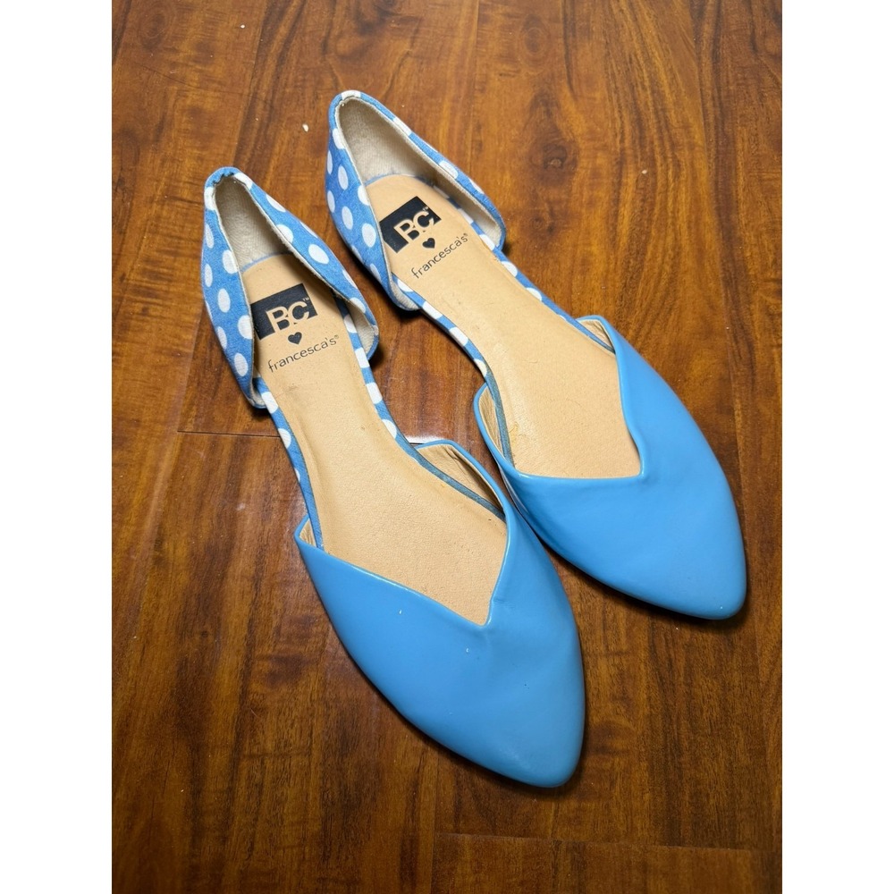 Francesca's Collection Blue White Polka Dot Flats Women's Size 10 Shoes